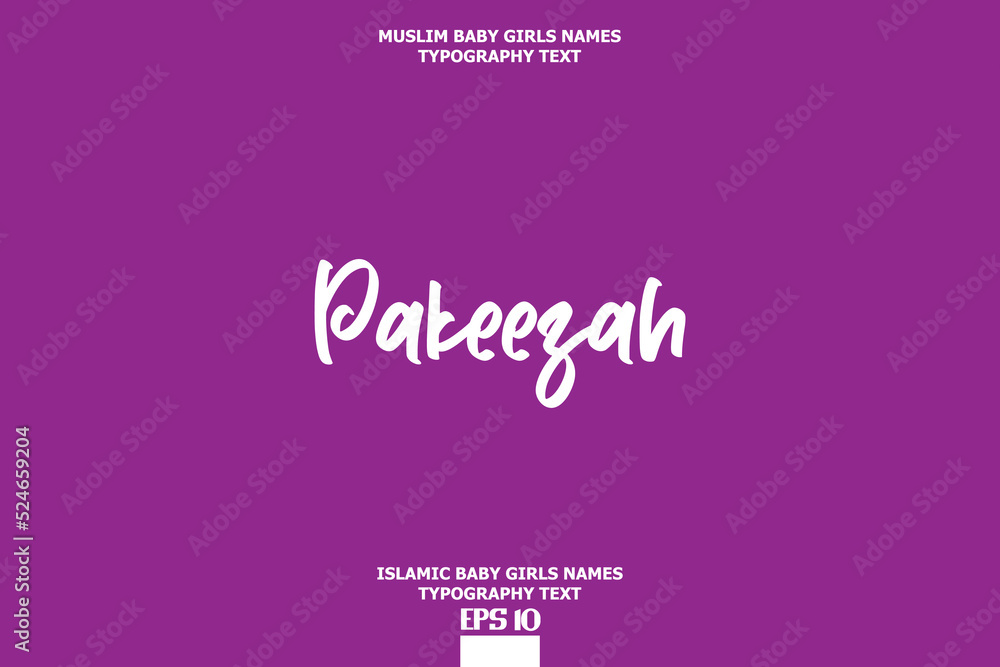 Cursive Typography Text Girl Baby Arabic Name  Pakeezah 