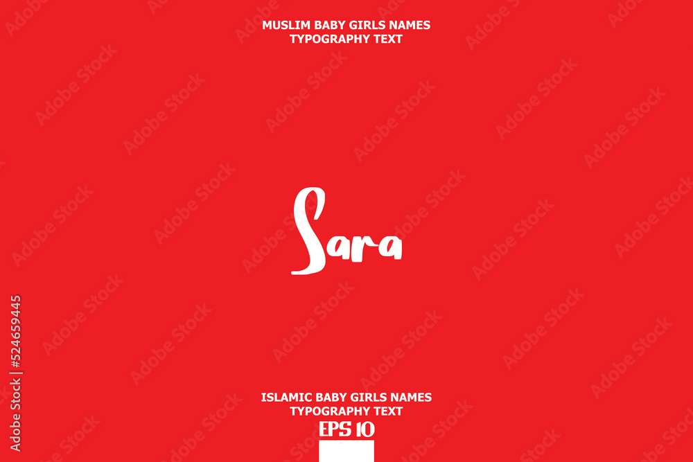 Handwritten Text of Islamic Female Name Sara on Red Background