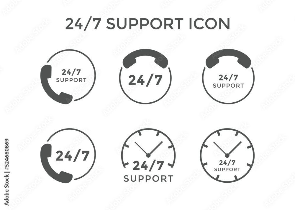 Set of 24/7 support icons Vector illustration. support symbol for website or company.
Set of 24/7 support icons Vector illustration. support symbol for website or company.