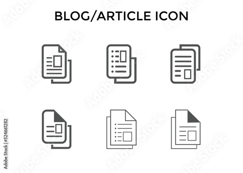 Set of blog, article icons Vector illustration. Blogging icon symbol for SEO, Website and mobile apps. 