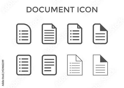 Set of Document icons Vector illustration. Paper document page symbol for SEO and website 