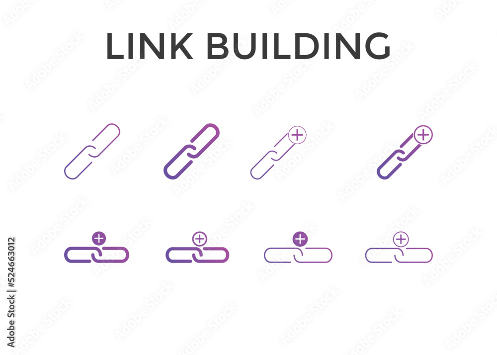 Set of Link Building icon vector illustrations. Used for SEO or websites.
