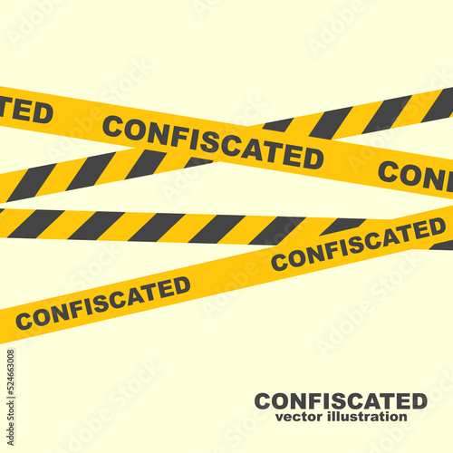 Confiscation yellow ribbon. Ban template. Landing page confiscated. Political pressure. Trade restriction and economic restrictions. Financial ban. Template vector flat design.