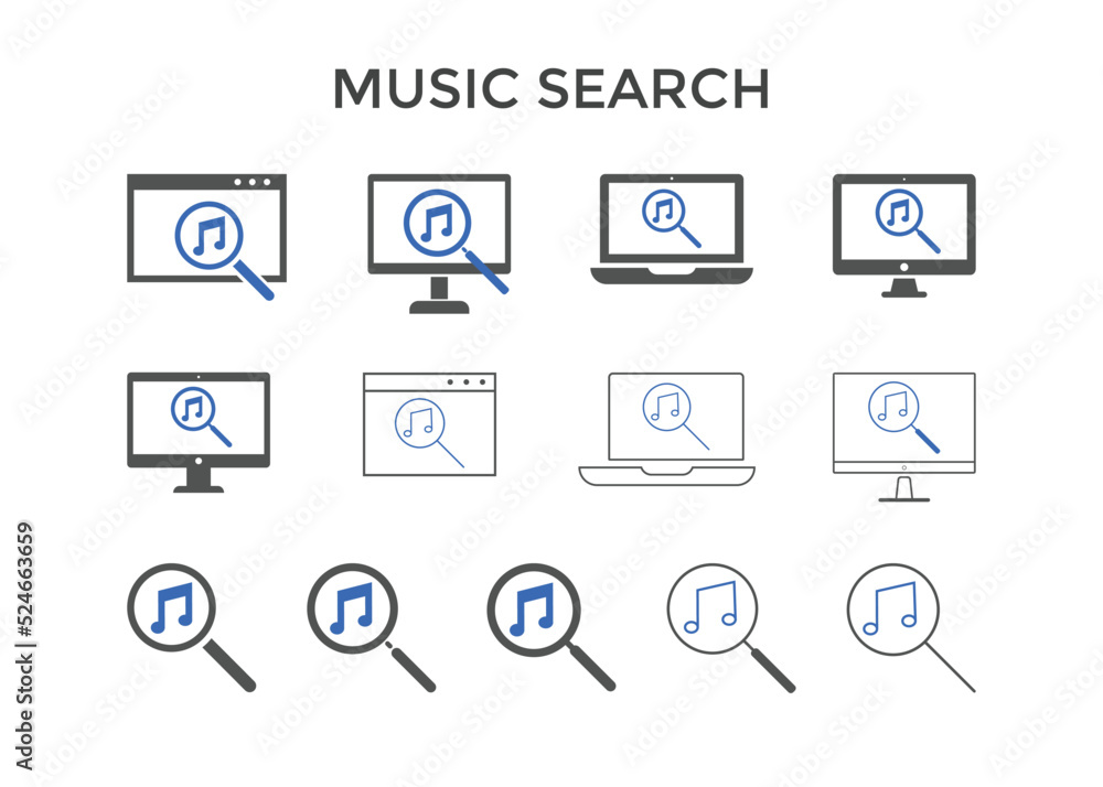 Set of music Search icons. Music icon
