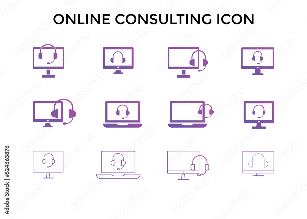 Set of online consulting icons. Used for SEO and web design. gradient
