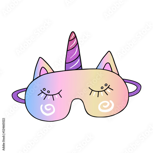 Unicorn sleep mask. Vector Illustration for printing, backgrounds, covers, packaging, greeting cards, posters, stickers, textile and seasonal design. Isolated on white background.
