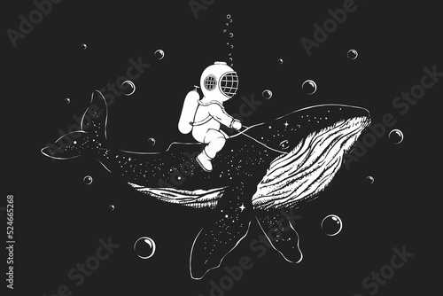 Diver and whale there are underwater