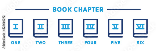 Book chapter number 1 to 6 icon set. Vector illustration