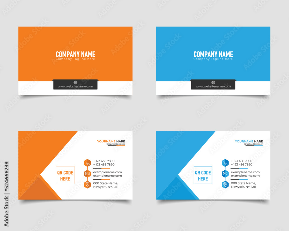 Double-sided creative business card template. Portrait and landscape orientation. Horizontal layout Double-sided creative business card template. Portrait and landscape orientation. Horizontal layout