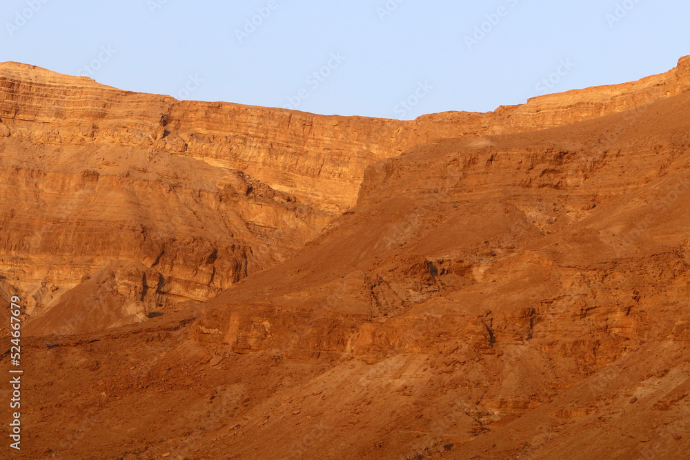 Mountains and rocks in the Judean Desert in the territory of Israel.