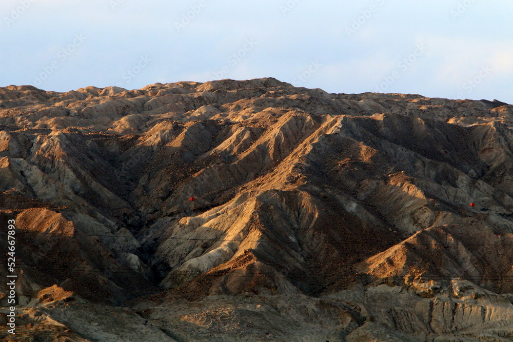 Mountains and rocks in the Judean Desert in the territory of Israel.