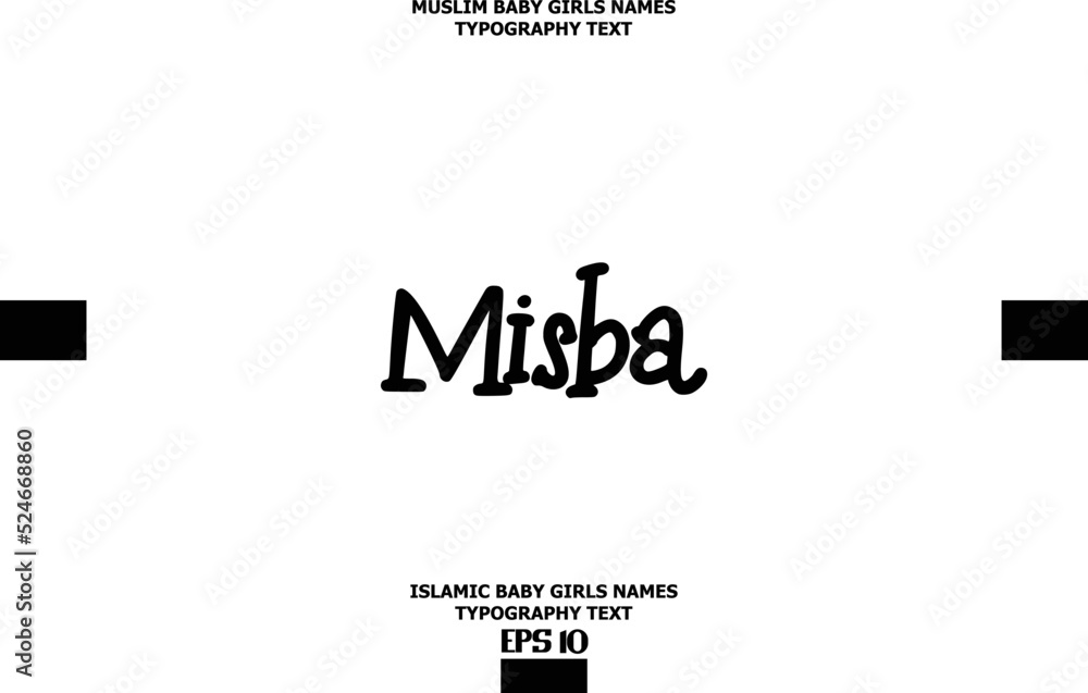 Muslim Female Name Misba. Vector Cursive Text Design
