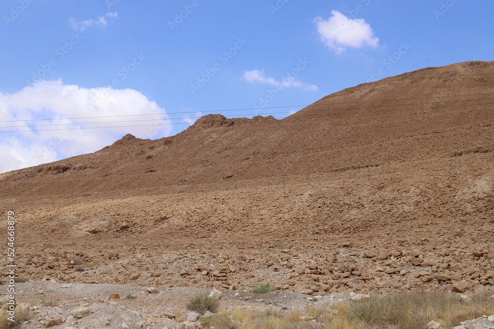 Mountains and rocks in the Judean Desert in the territory of Israel.