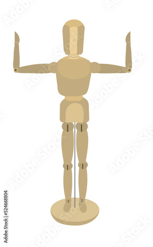 Wooden drawing mannequin that standing strong isolated on white background.