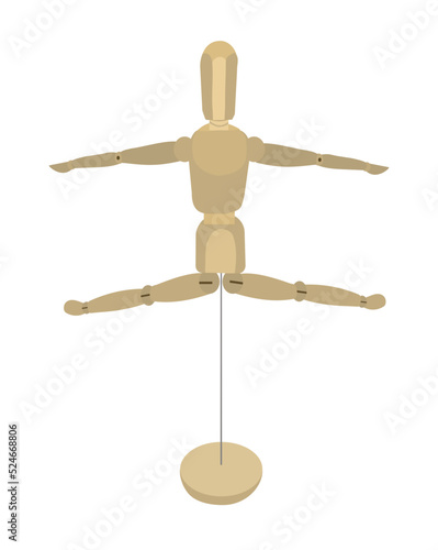 Wooden drawing mannequin that hanging or standing in air isolated on white background.