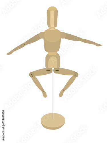 Wooden drawing mannequin that jumping isolated on white background.