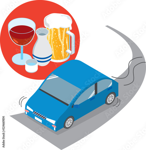 飲酒運転でふらつく車
