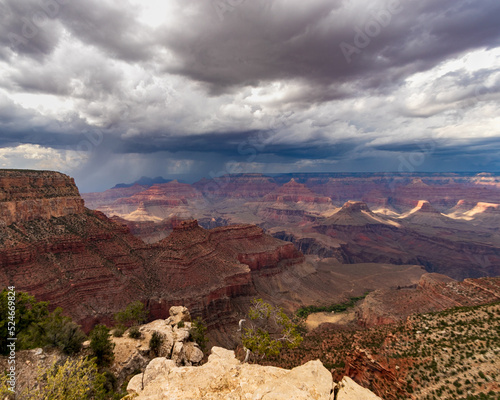 red mountains from the grand canyon with gloomy sky