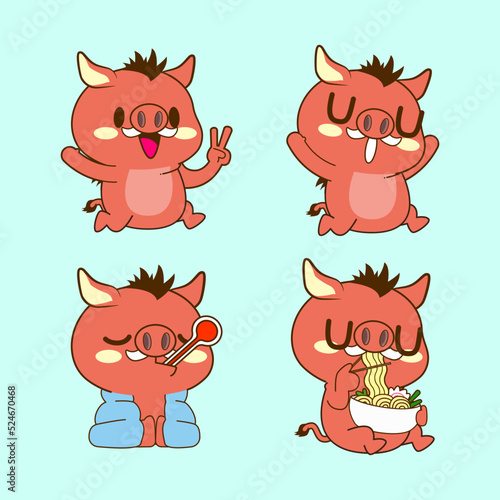 cute little boar vector illustration set