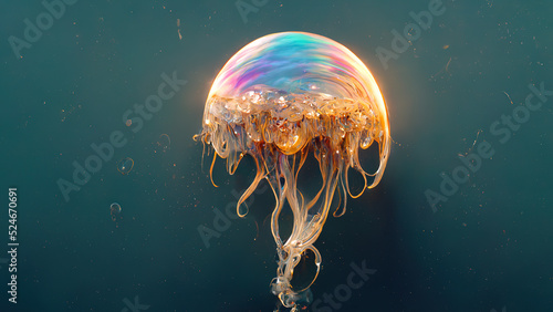 Fantastic jellyfish, amaging creatures of the underwater world. Beautiful background. Hi tech. AI. photo