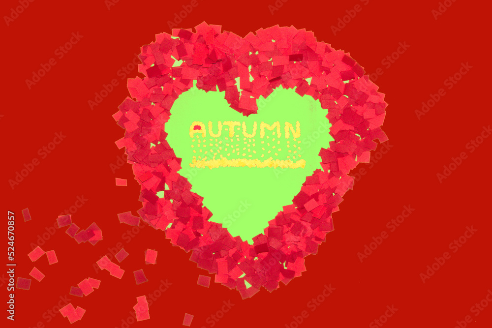 red heart on a trendy burgundy background, in the heart autumn from a leaf falling from the letters, creative art design, trendy colors, love fall
red heart on a trendy burgundy background, in the heart autumn from a leaf falling from the letters, creative art design, trendy colors, love fall