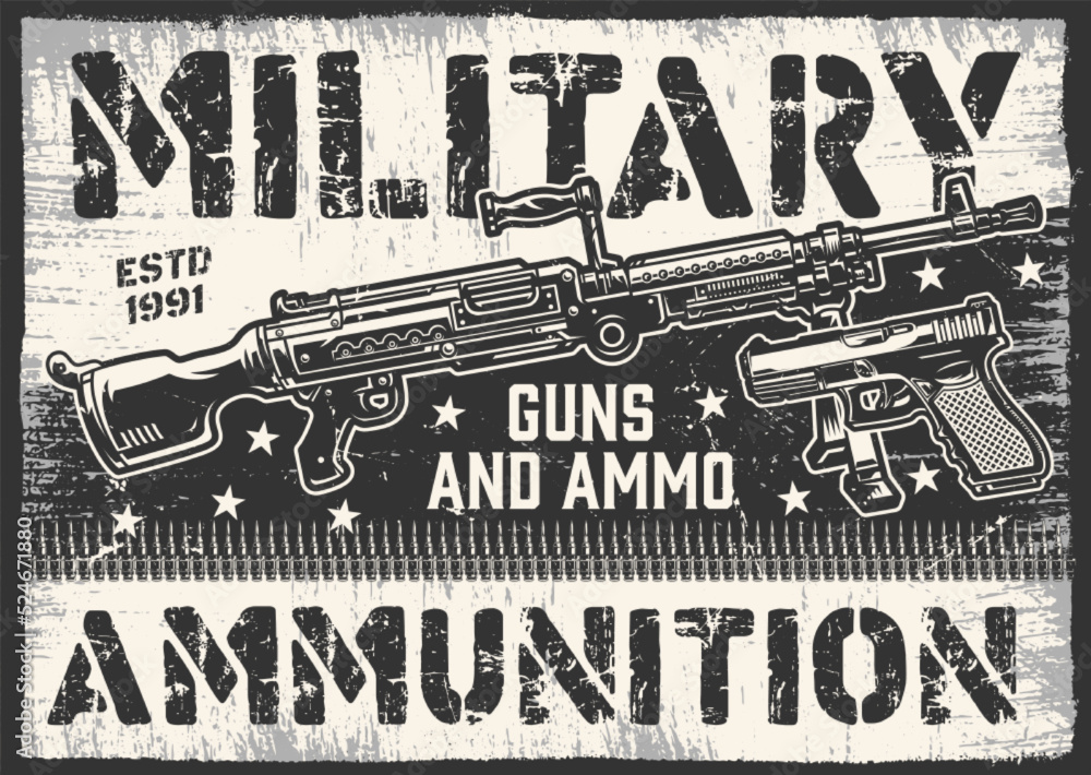 Military ammunition vintage monochrome emblem