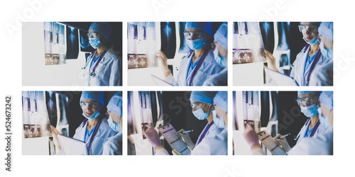 Two female women medical doctors looking at x-rays in a hospital.