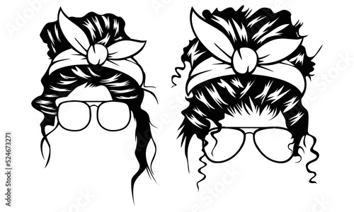 Messy Bun Bow Sunglasses, Vectors & Clipart