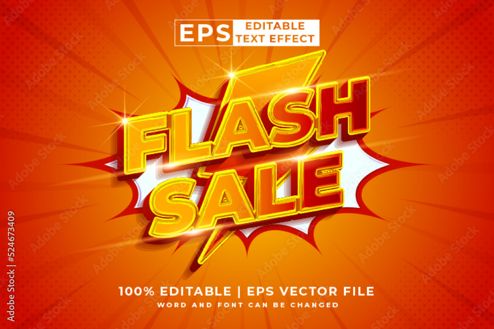 Editable text effect Flash Sale 3d cartoon template style premium vector - obrazy, fototapety, plakaty 