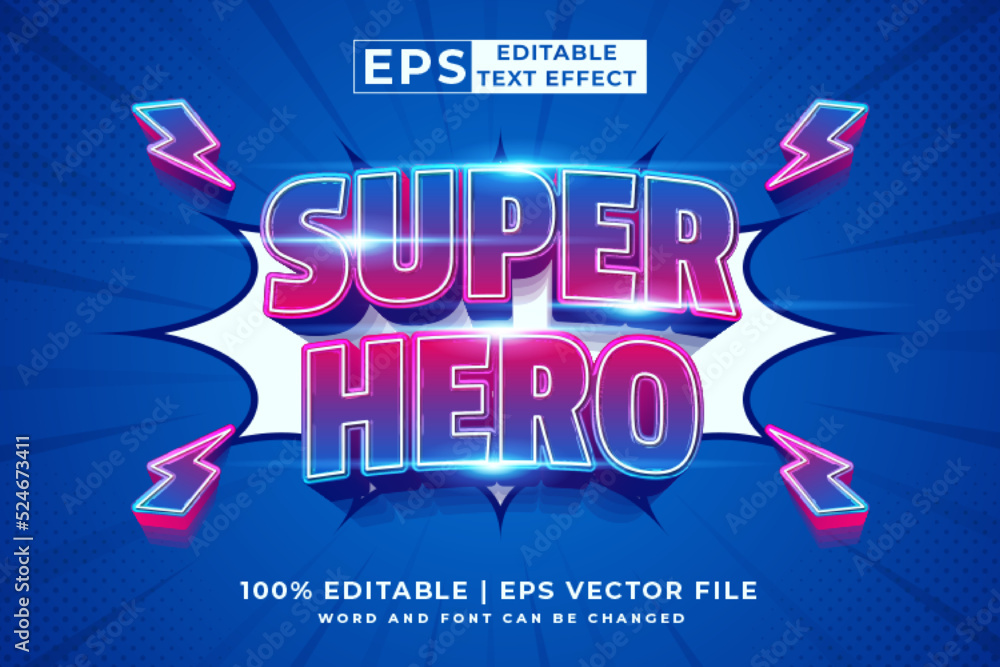 Editable text effect Super Hero 3d cartoon template style premium