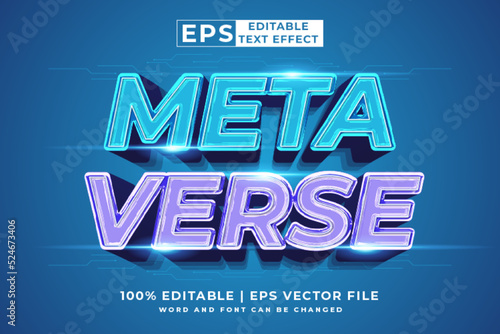 Editable text effect Meta Verse 3d cartoon template style premium vector