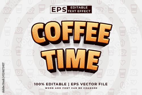 Editable text effect Coffee Time 3d cartoon template style premium vector