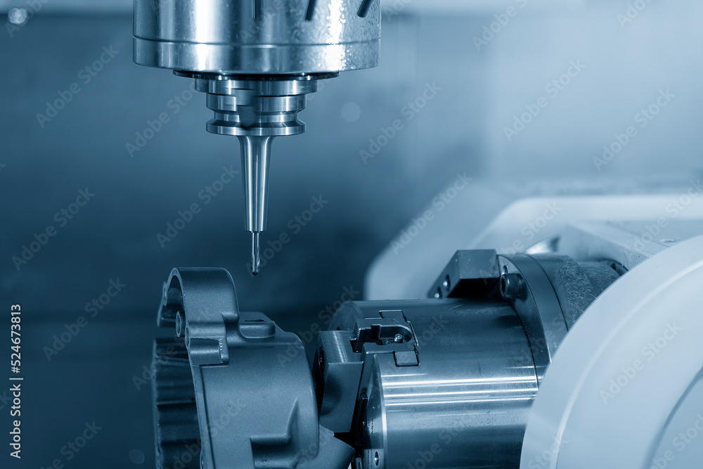 The 4-axis machining center cutting the aluminum gear housing parts. The 4-axis machining center cutting the aluminum gear housing parts.