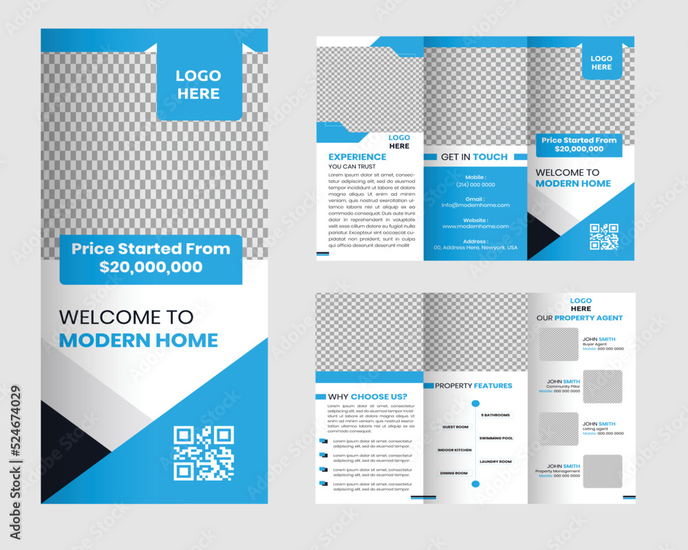 Professional Corporate Real Estate tri-fold brochure design template ...