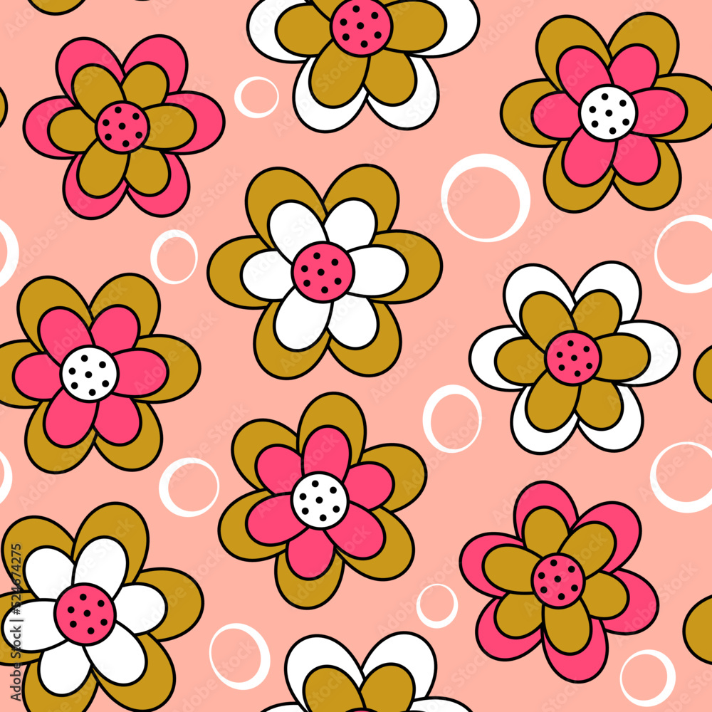 cute vintage retro seamless vector pattern abstract  background illustration with colorful flowers