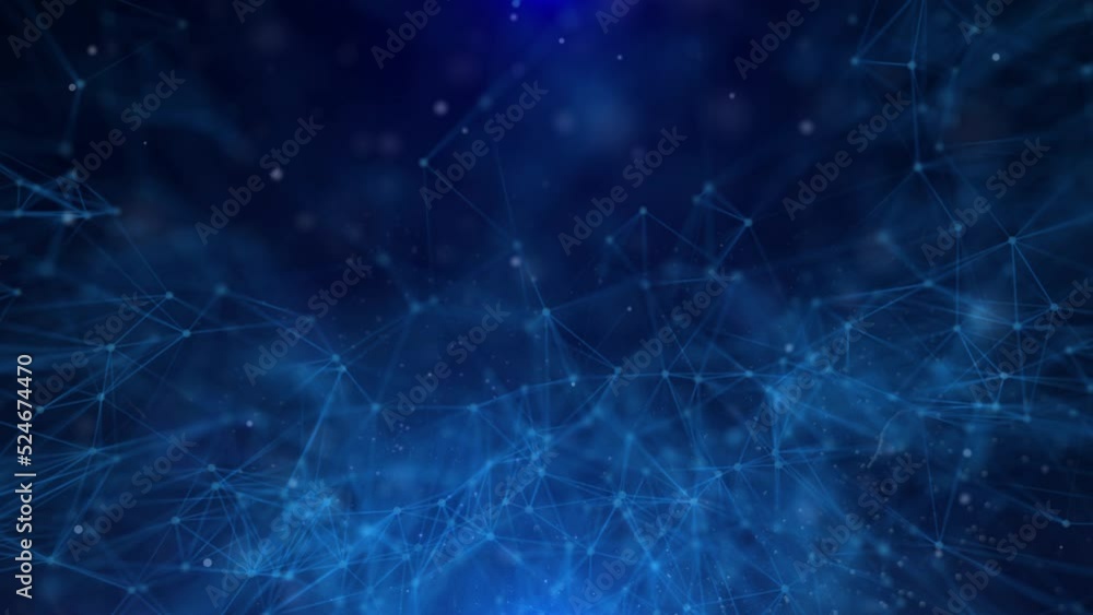 Abstract technology network flowing seamless loop 4K background. Global business data network. Plexus triangle and lines, dot dynamic moving structure.