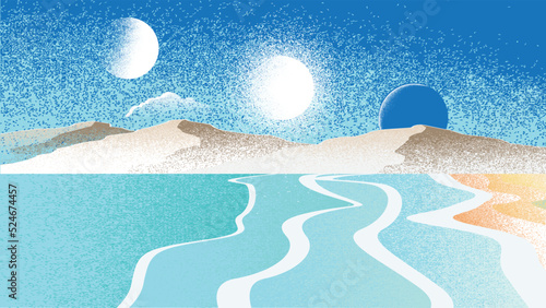 Futuristic landscape, with noise texture . fantasy landscape .Vector illustration