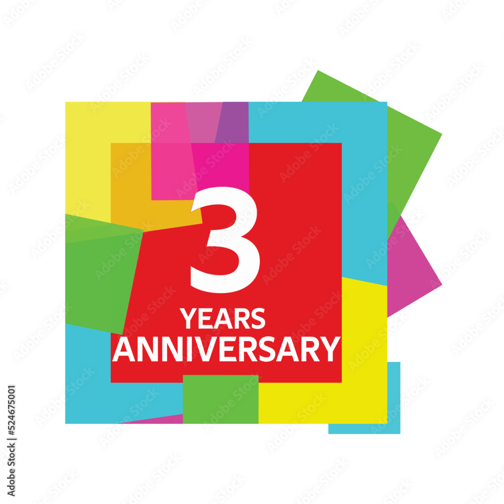Fototapeta premium 3 years, for anniversary and celebration logo, vector design on colorful geometric background