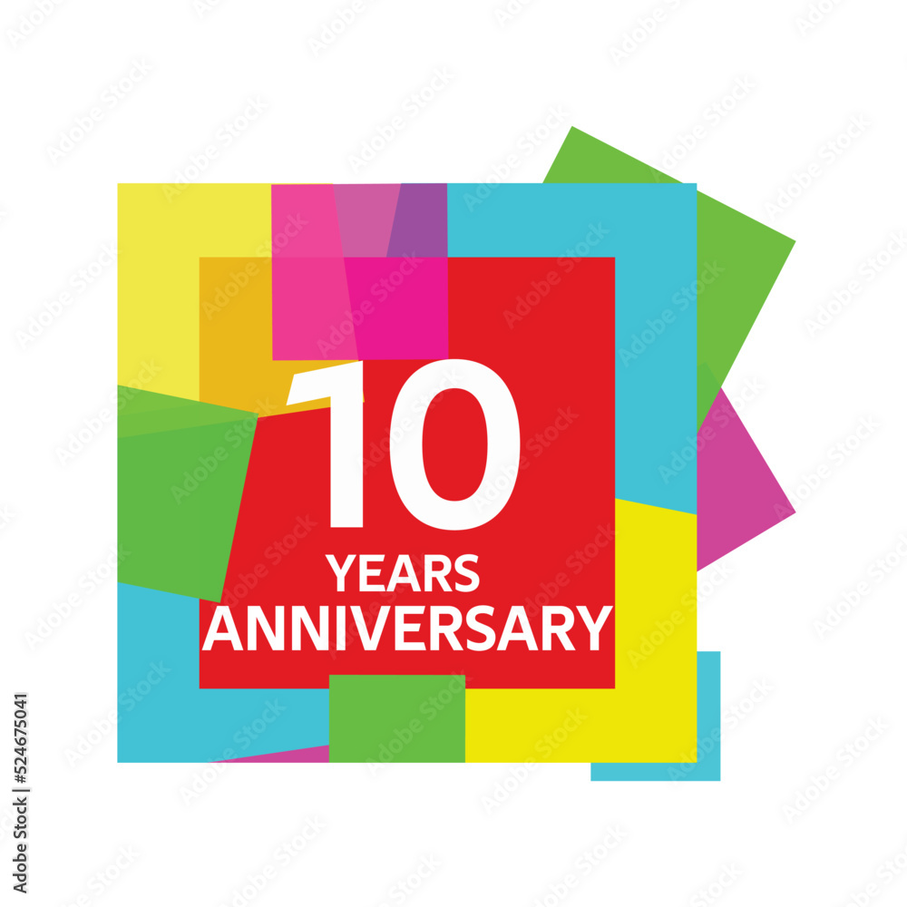 10 years, for anniversary and celebration logo, vector design on colorful geometric background 10 years, for anniversary and celebration logo, vector design on colorful geometric background