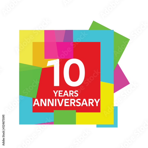 10 years, for anniversary and celebration logo, vector design on colorful geometric background