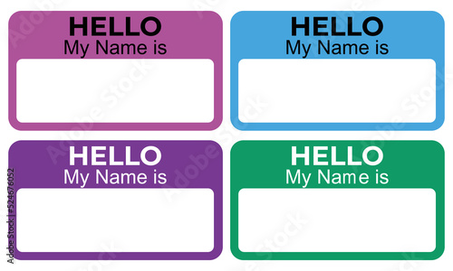 Simple colorful name tag. To mark our books. Back to school. Our book identity marker, Hello my name is, tag or label. Editable vectors. EPS10