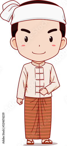 Cartoon Myanmar man in traditional costume. photo