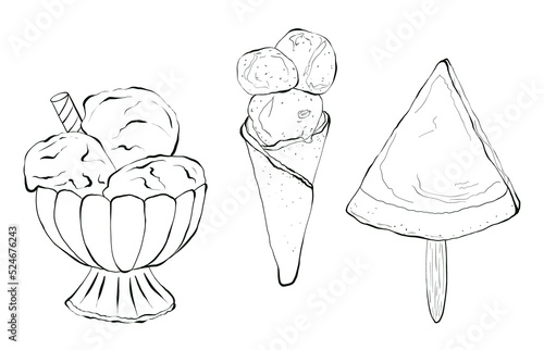 Set of ice cream illustrations isolated on white background. Hand painting illustration