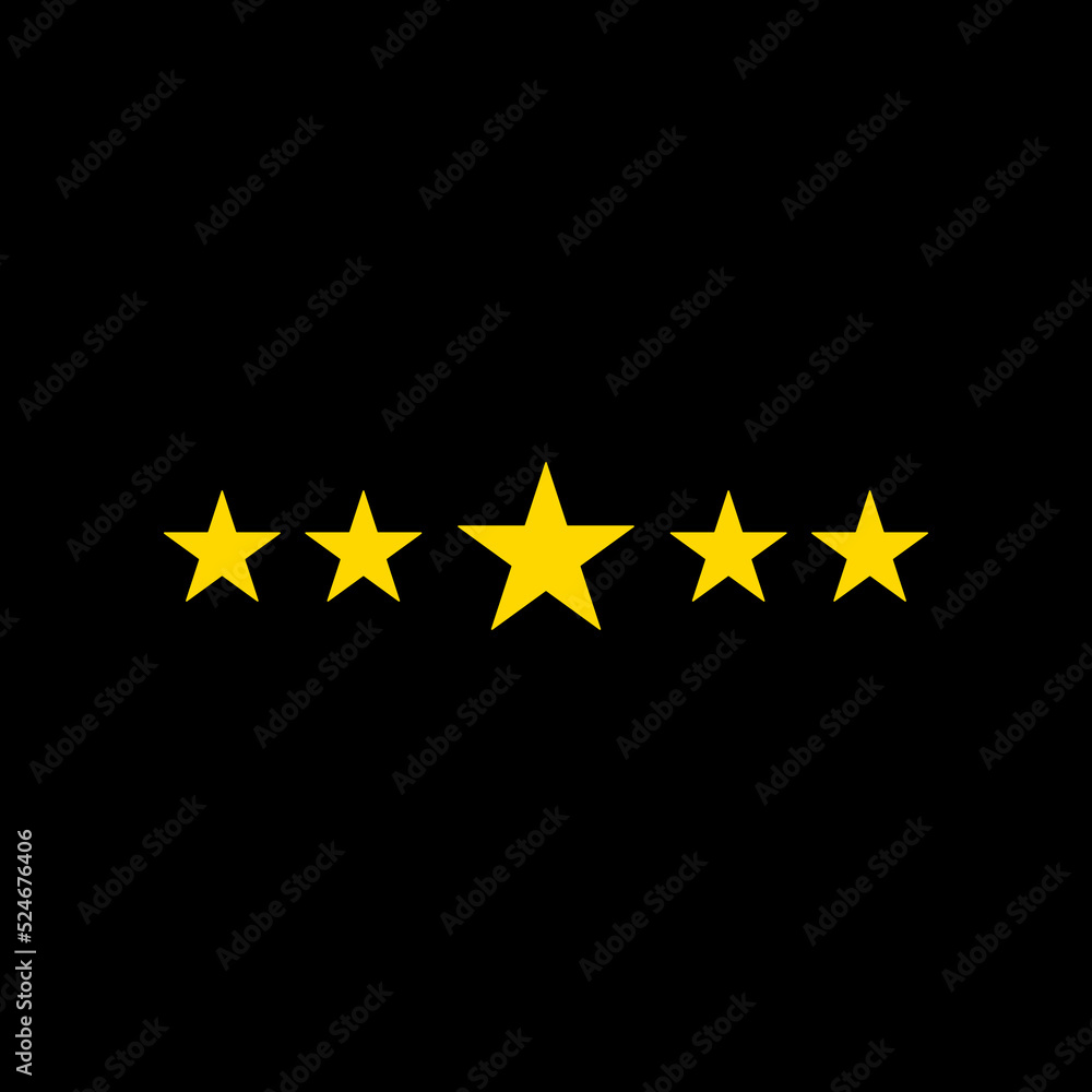 Golden five-star rating vector icon. Symbol of golden 5star where the middle star is big than other stars Golden five-star rating vector icon. Symbol of golden 5star where the middle star is big than other stars