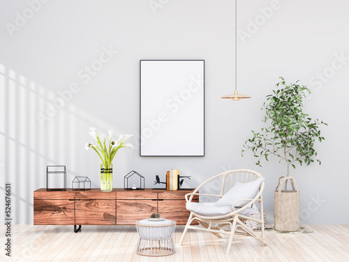 mock up poster frame in modern interior fully furnished rooms background, living room,