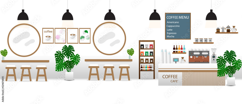 Obraz Barista in cafeteria or coffee shop,concept. illustration cafe interior,man in restaurant and coffee