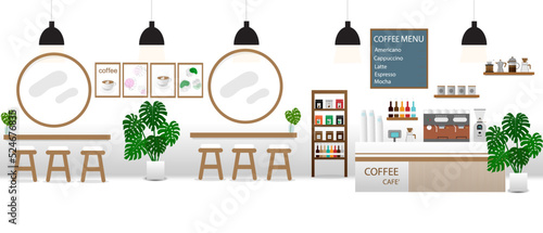 Barista in cafeteria or coffee shop,concept. illustration cafe interior,man in restaurant and coffee