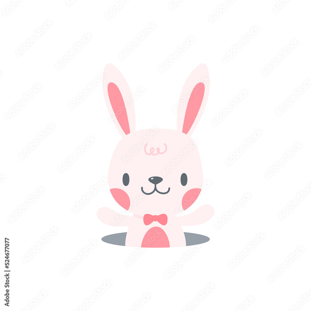 A little rabbit emerges from the hole. cartoon decorative card for children A little rabbit emerges from the hole. cartoon decorative card for children