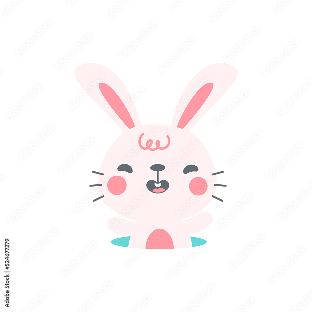 A little rabbit emerges from the hole. cartoon decorative card for children