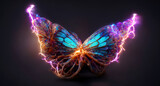 Abstract butterflies with electric lines.  Shiny abstract butterfly. Hi tech. AI.